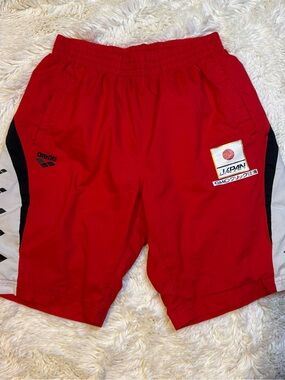 Arena Japan men’s large Red/black/white Athletic Shorts mesh lined 9-1/2” inseam